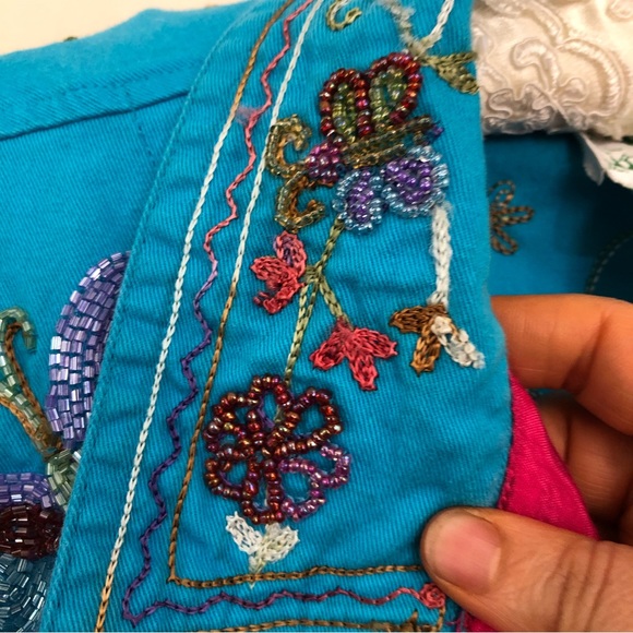 Vintage Granny Core  bright blue floral embroidered beaded shaket size medium - Picture 10 of 13